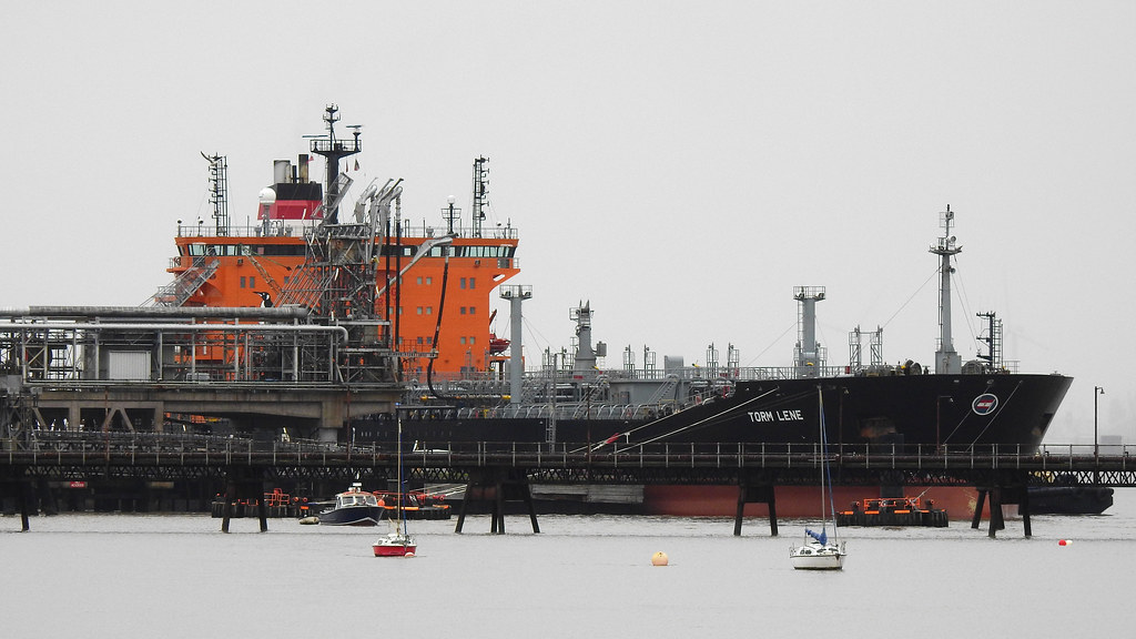 Tanker Torm Lene seen alongside Tranmere South Oil Jetty on the River Mersey, 19.02.2019, discharging a cargo of heavy crude oil loaded at Primorsk, Russia.